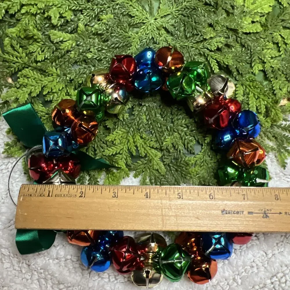 Christmas Wreath Bow 8” in Red Blue Green Orange Metallic Metal Jingle Bell